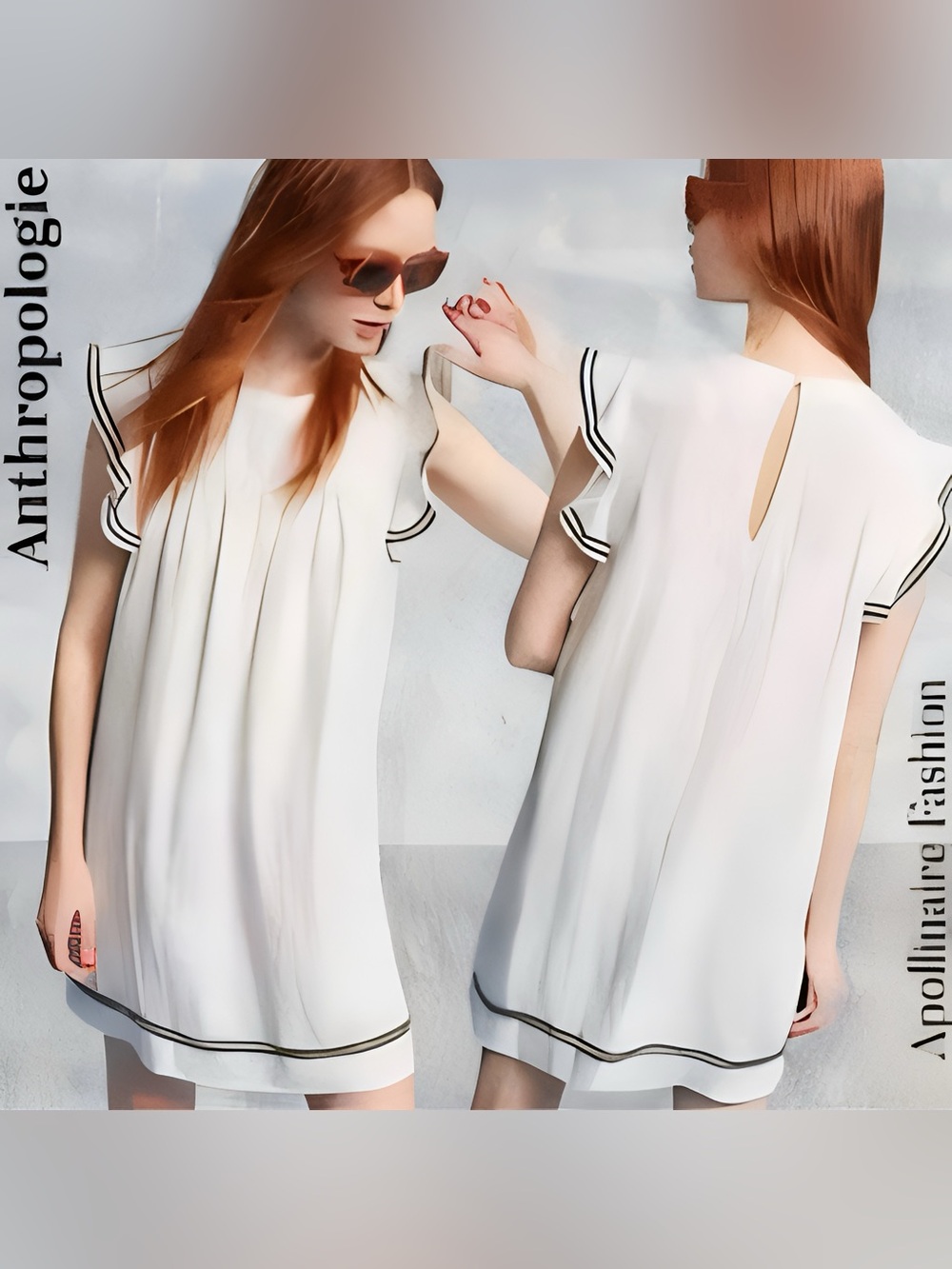 Anthropologie White Shift Dress Black Trim Size Small Petite NWT